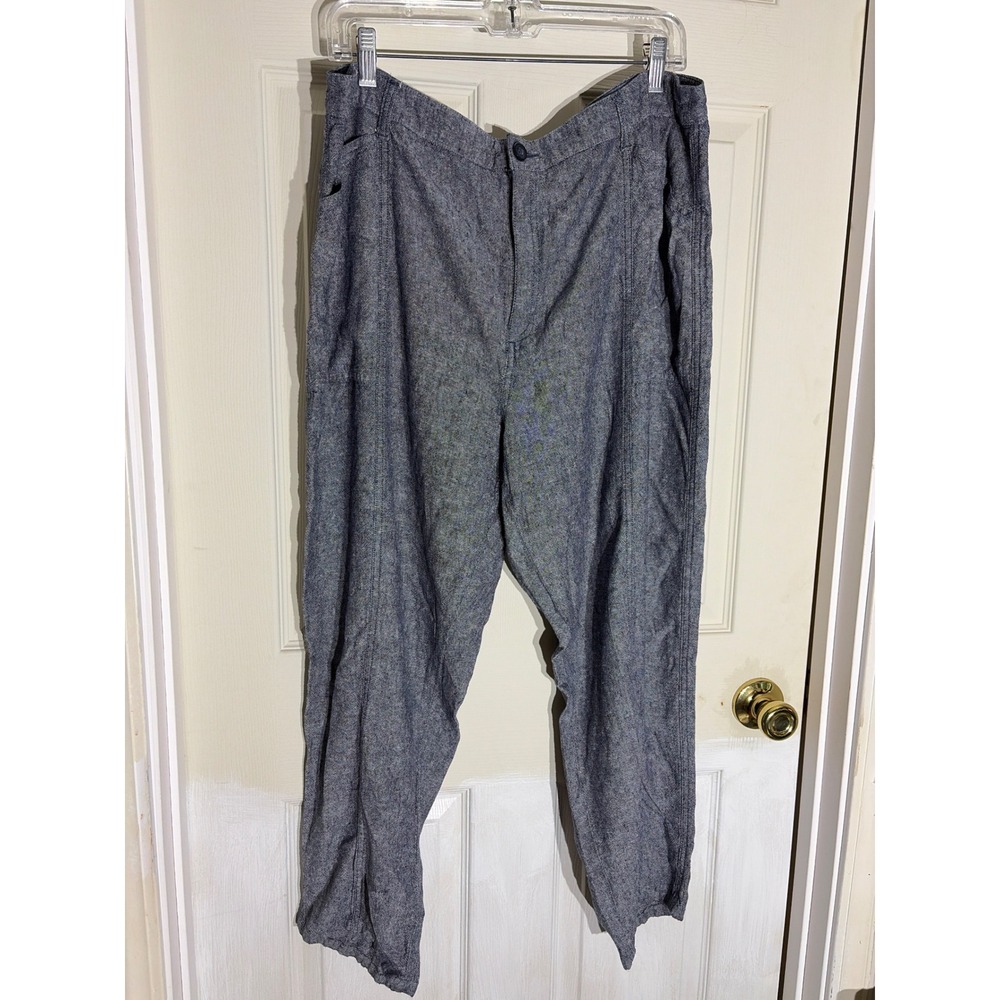 Liz Claiborne Women Blue Linen Rayon Blend Trousers Size 18 Chambray Pants